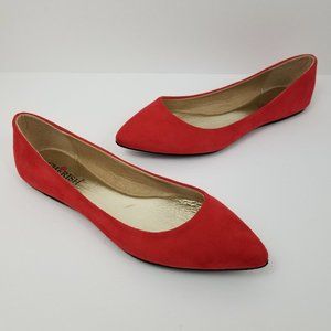 CHERISH Cherry Red Faux Suede Point Flats
